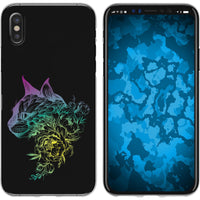 iPhone X / XS Silikon-Hülle Floral Katze M2-5 Case