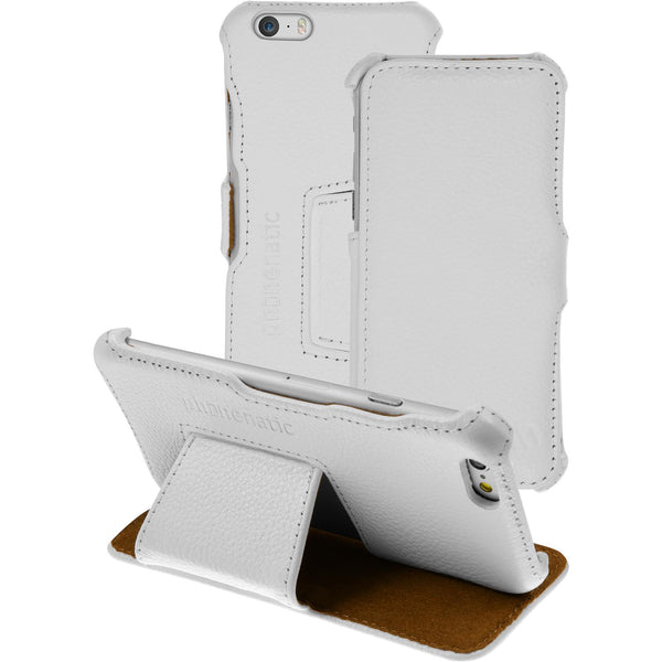 Echt-Lederhülle für Apple iPhone 6s / 6 Leder-Case weiﬂ + Gl
