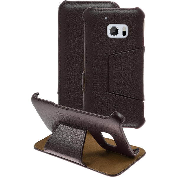 Echt-Lederhülle für HTC 10 Leder-Case braun + Glasfolie