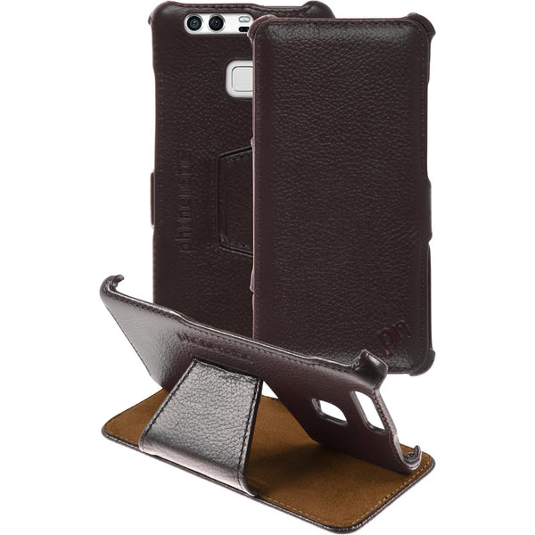 Echt-Lederhülle für Huawei P9 Leder-Case braun + Glasfolie