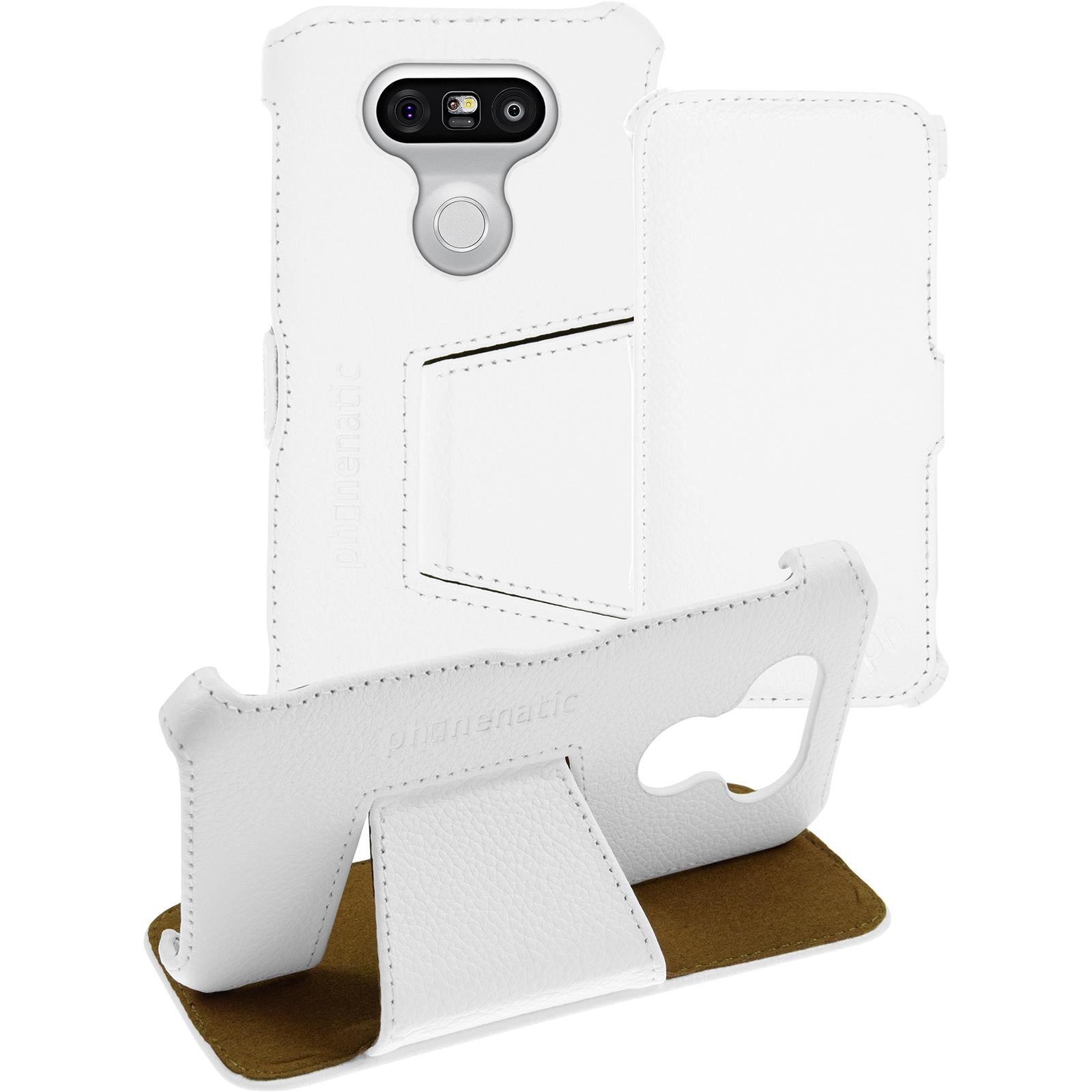 Echt-Lederhülle für LG G5 Leder-Case weiﬂ + Glasfolie