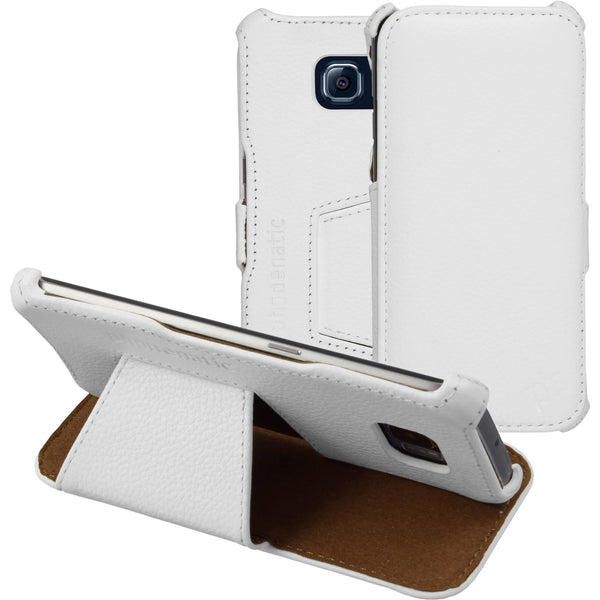 Echt-Lederhülle für Samsung Galaxy S6 Edge Leder-Case weiﬂ +