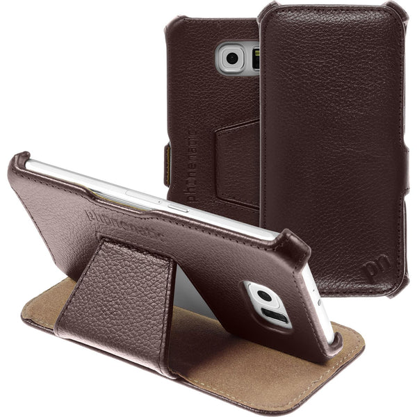 Echt-Lederhülle für Samsung Galaxy S6 Leder-Case braun + Gla
