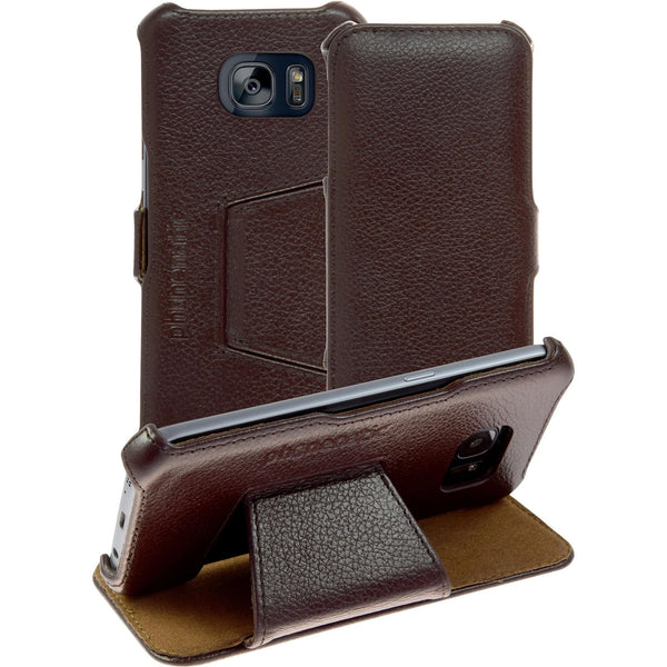 Echt-Lederhülle für Samsung Galaxy S7 Leder-Case braun + Gla