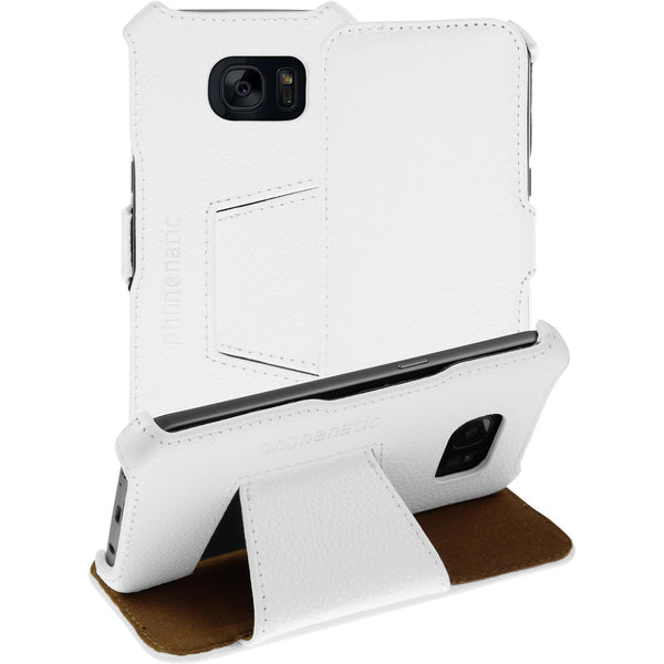 Echt-Lederhülle für Samsung Galaxy S7 Leder-Case weiﬂ + Glas