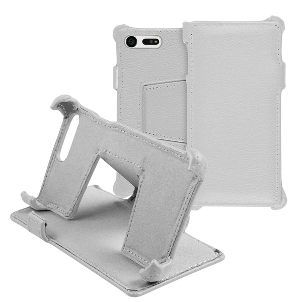 Echt-Lederhülle für Sony Xperia X Compact Leder-Case weiﬂ +