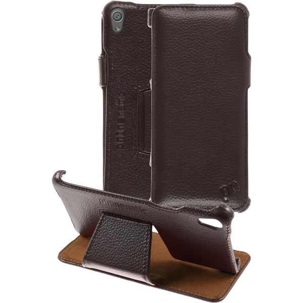 Echt-Lederhülle für Sony Xperia XA Leder-Case braun + Glasfo