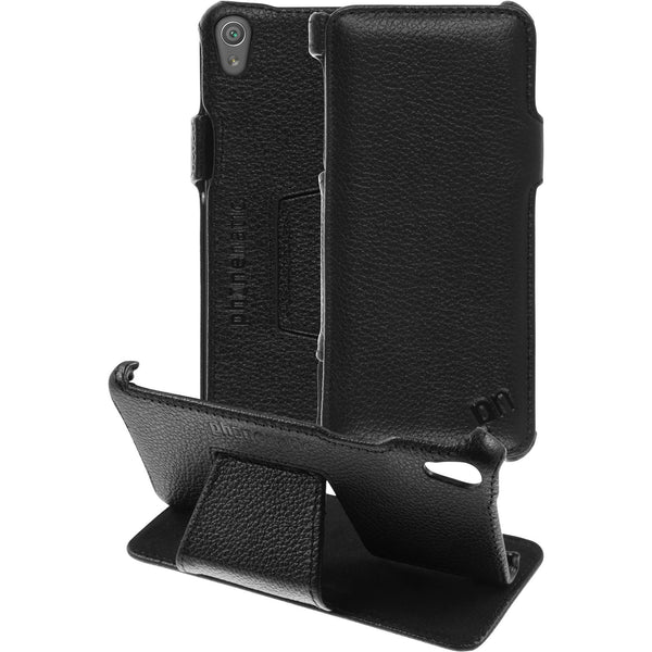 Echt-Lederhülle für Sony Xperia XA Leder-Case schwarz + Glas