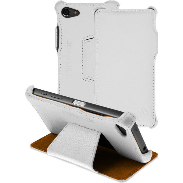 Echt-Lederhülle für Sony Xperia Z5 Compact Leder-Case weiﬂ +