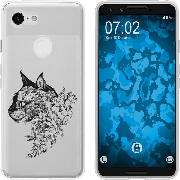 Pixel 3 Silikon-Hülle Floral Katze M2-1 Case