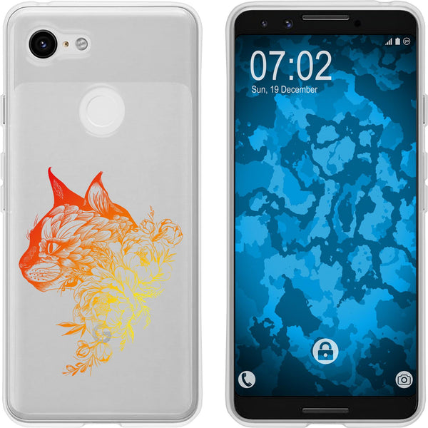 Pixel 3 Silikon-Hülle Floral Katze M2-2 Case