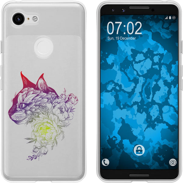 Pixel 3 Silikon-Hülle Floral Katze M2-5 Case