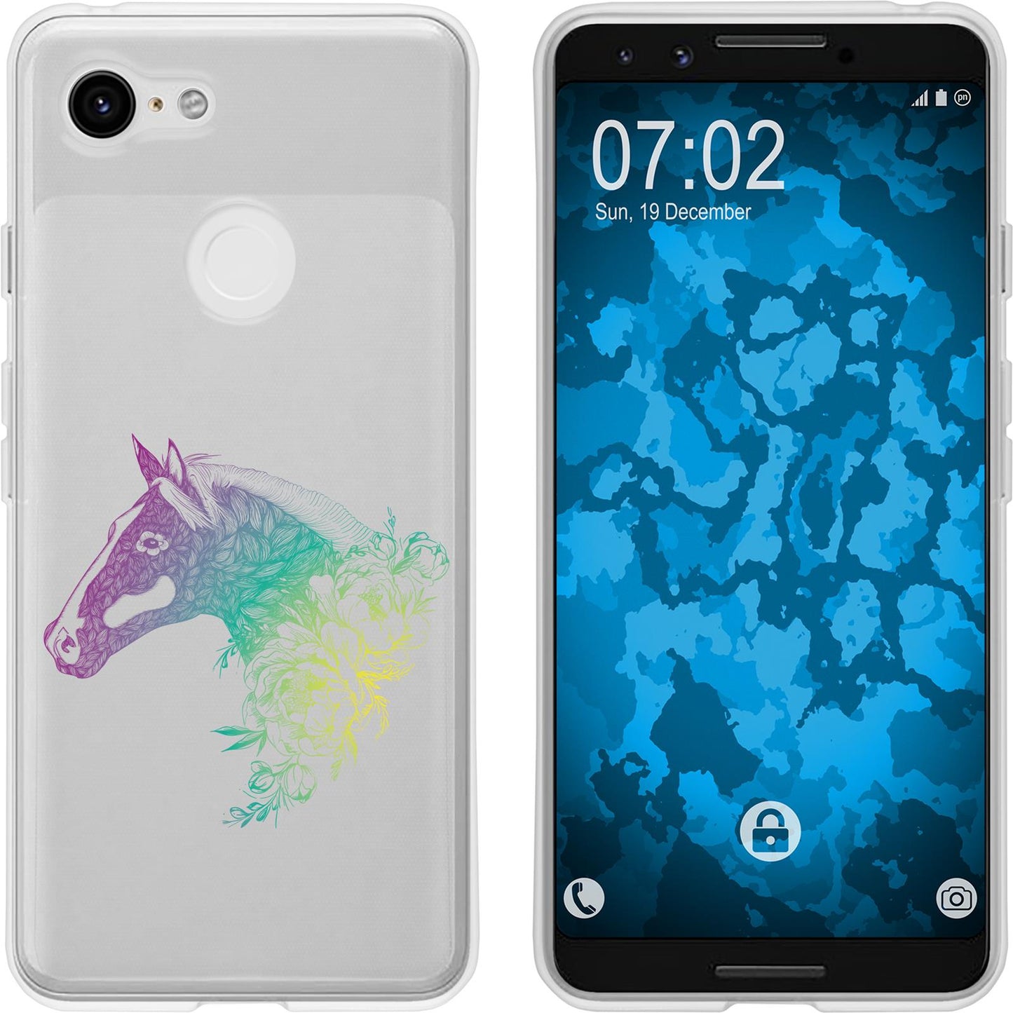 Pixel 3 Silikon-Hülle Floral Pferd M5-4 Case