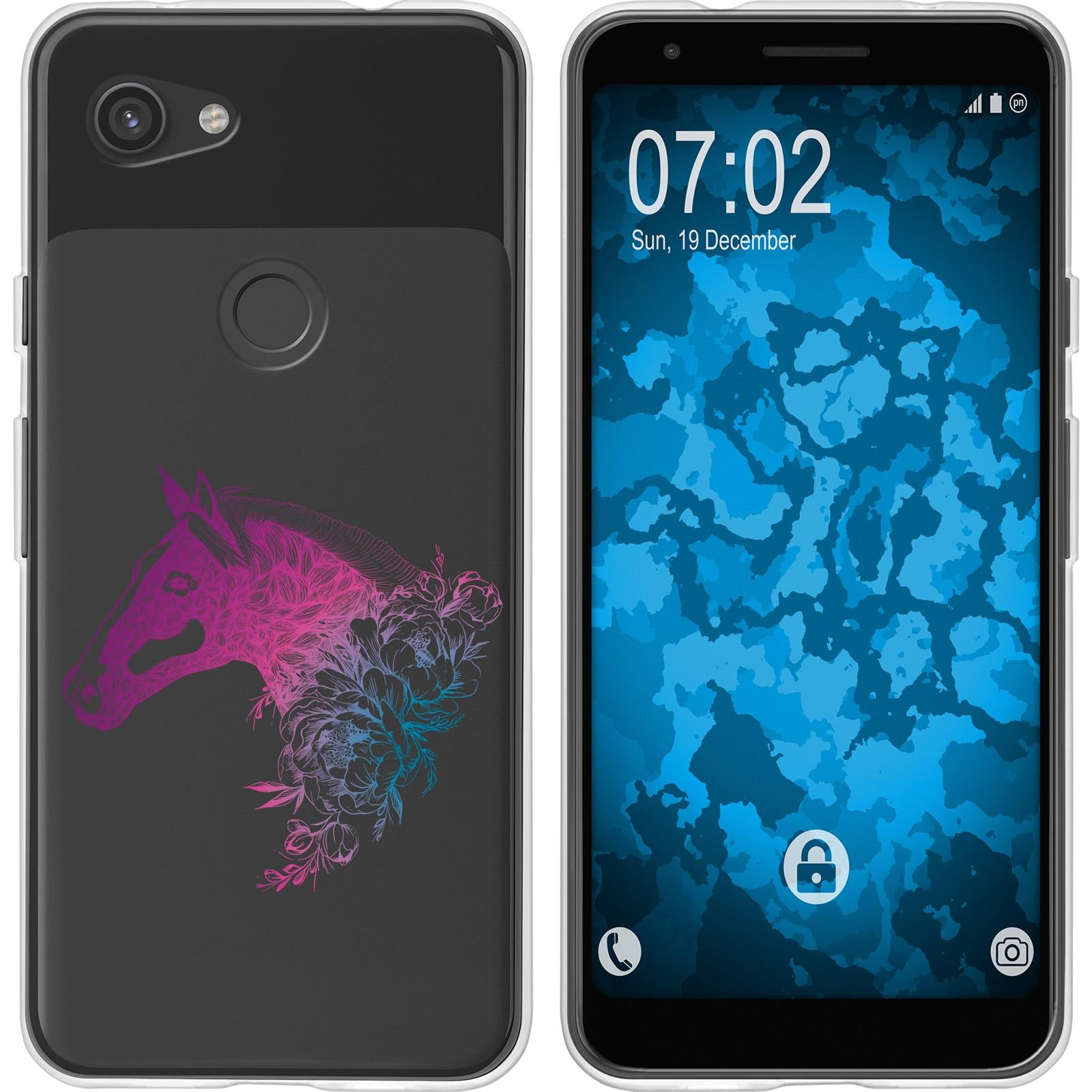 Pixel 3a Silikon-Hülle Floral Pferd M5-6 Case