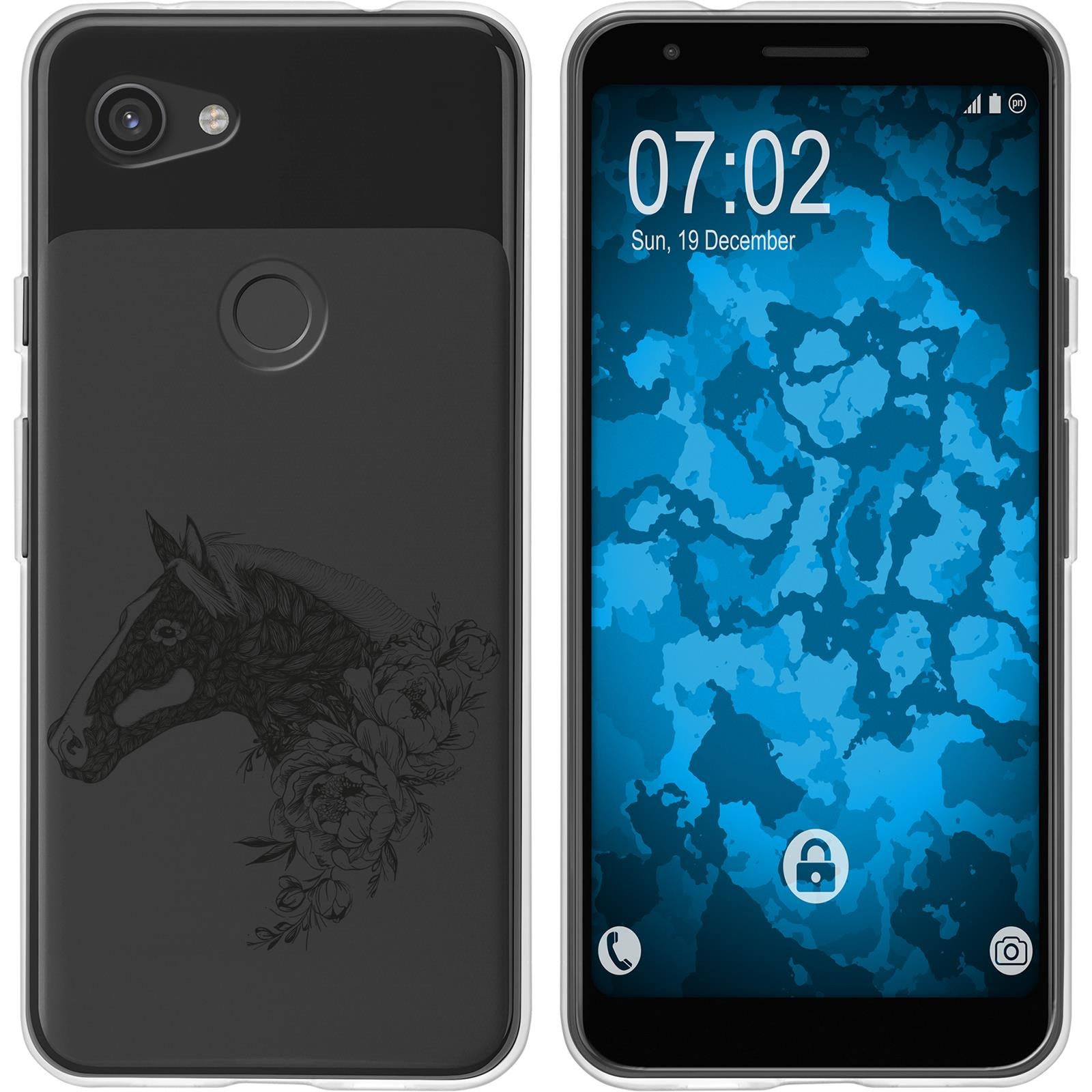 Pixel 3a XL Silikon-Hülle Floral Pferd M5-1 Case