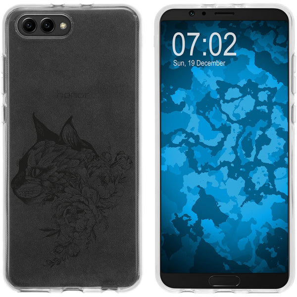 Honor View 10 Silikon-Hülle Floral Katze M2-1 Case