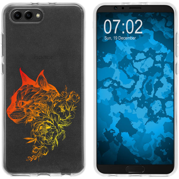 Honor View 10 Silikon-Hülle Floral Katze M2-2 Case