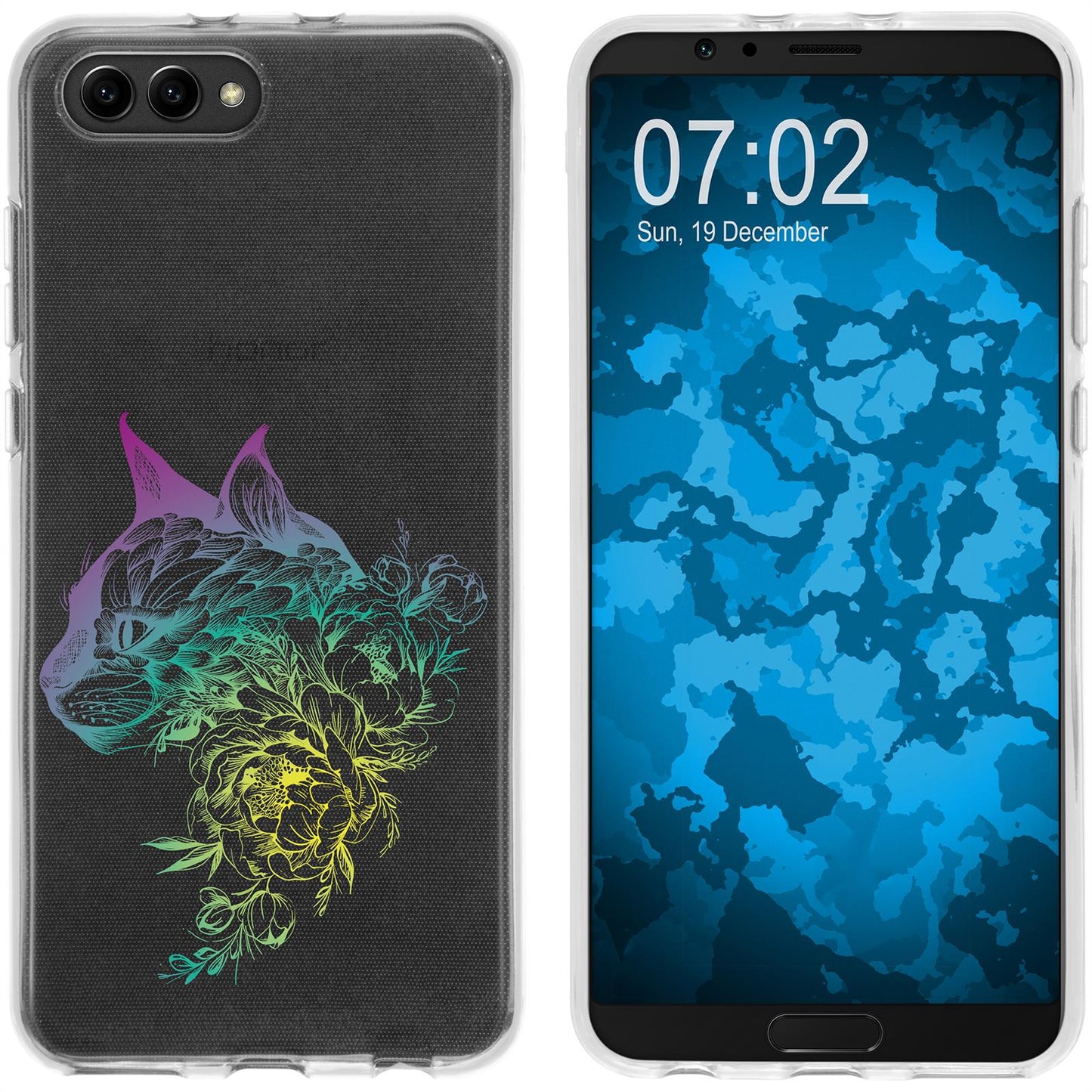 Honor View 10 Silikon-Hülle Floral Katze M2-4 Case