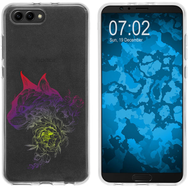 Honor View 10 Silikon-Hülle Floral Katze M2-5 Case