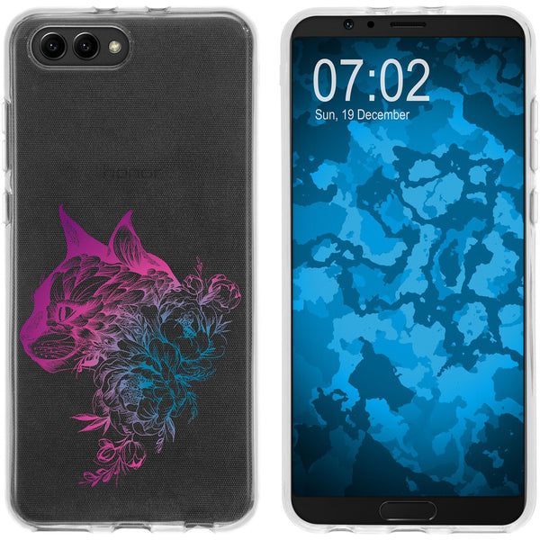 Honor View 10 Silikon-Hülle Floral Katze M2-6 Case