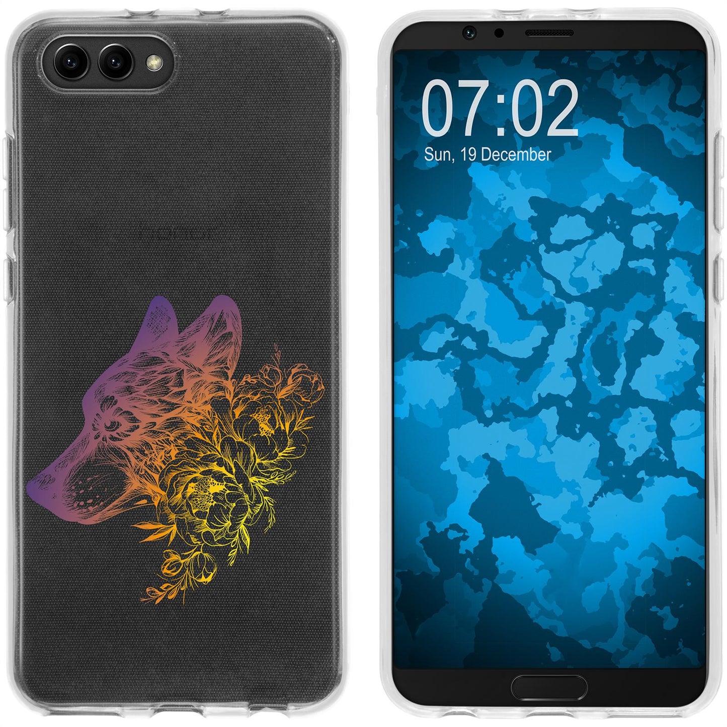 Honor View 10 Silikon-Hülle Floral Wolf M3-3 Case