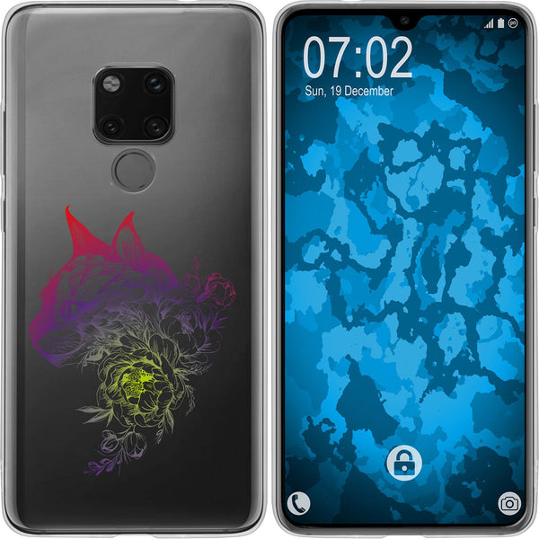 Mate 20 Silikon-Hülle Floral Katze M2-5 Case