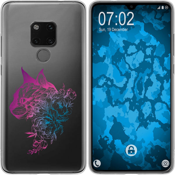 Mate 20 Silikon-Hülle Floral Katze M2-6 Case