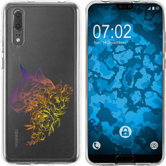 P20 Silikon-Hülle Floral Katze M2-3 Case