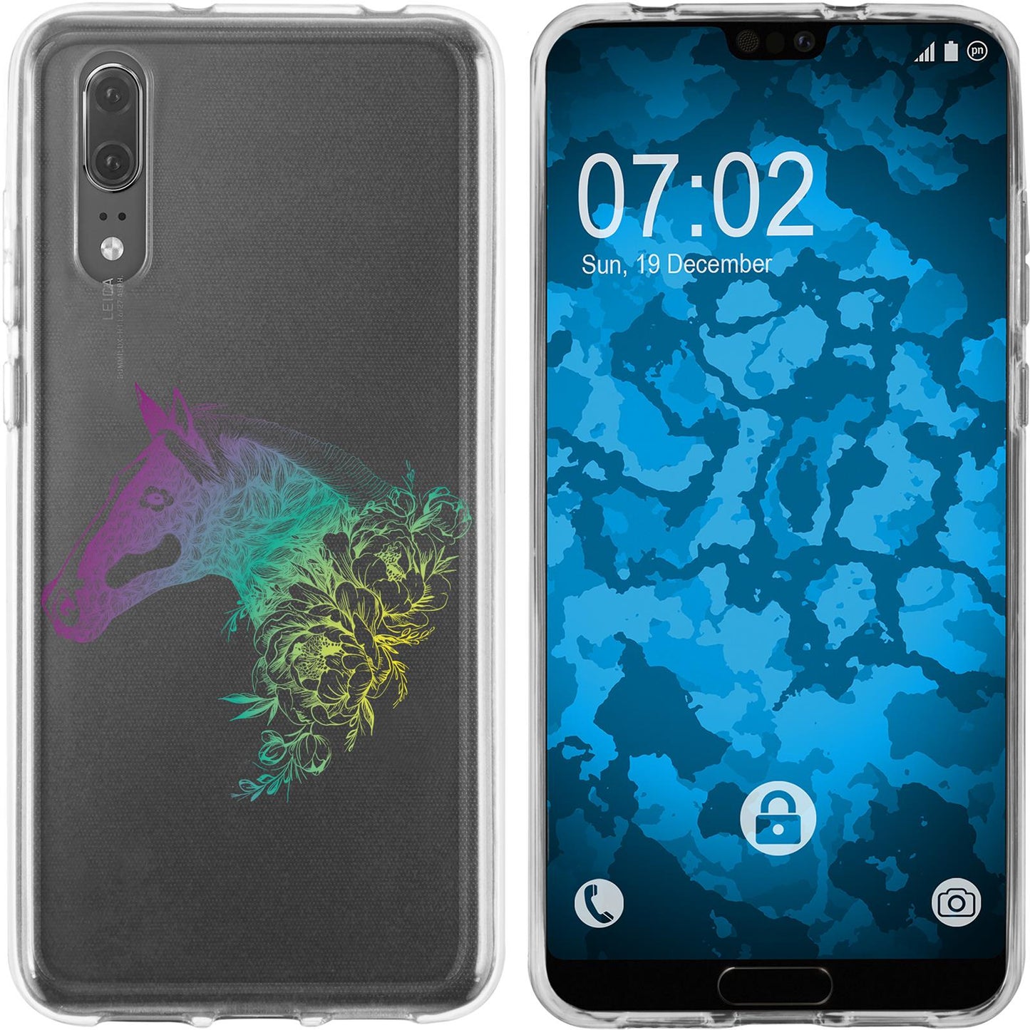 P20 Silikon-Hülle Floral Pferd M5-4 Case
