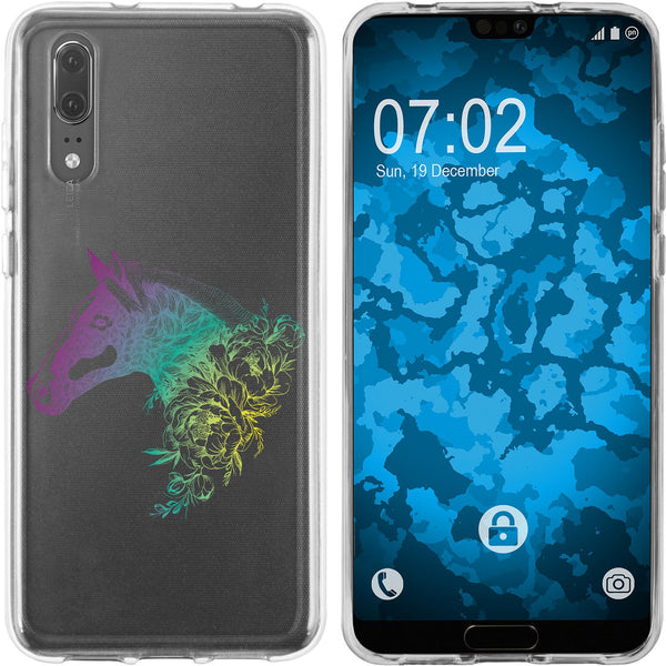 P20 Silikon-Hülle Floral Pferd M5-4 Case