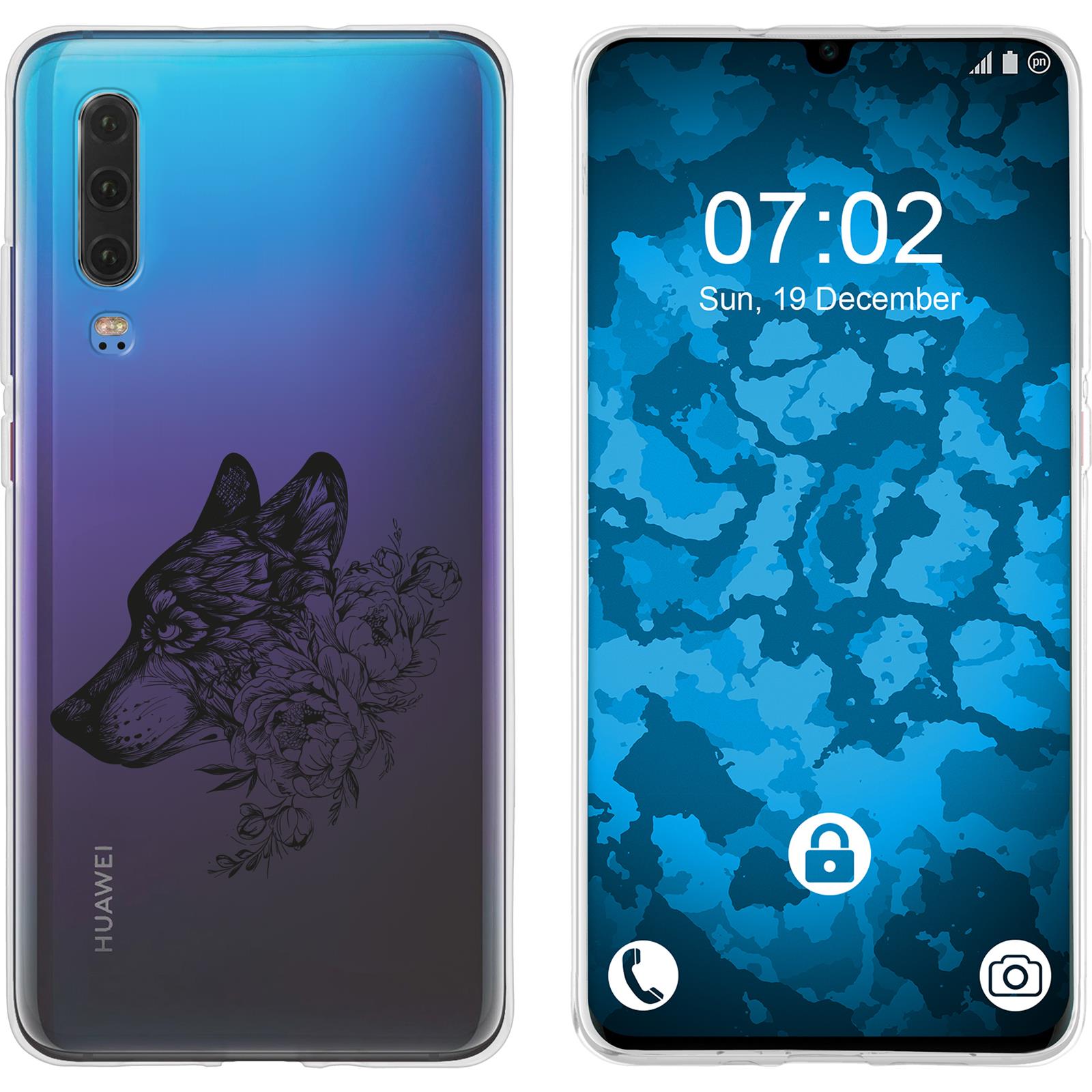 P30 Silikon-Hülle Floral Wolf M3-1 Case