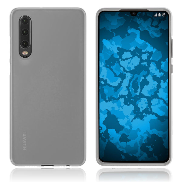 PhoneNatic Case kompatibel mit Huawei P30 - transparent-weiﬂ Silikon Hülle matt Cover