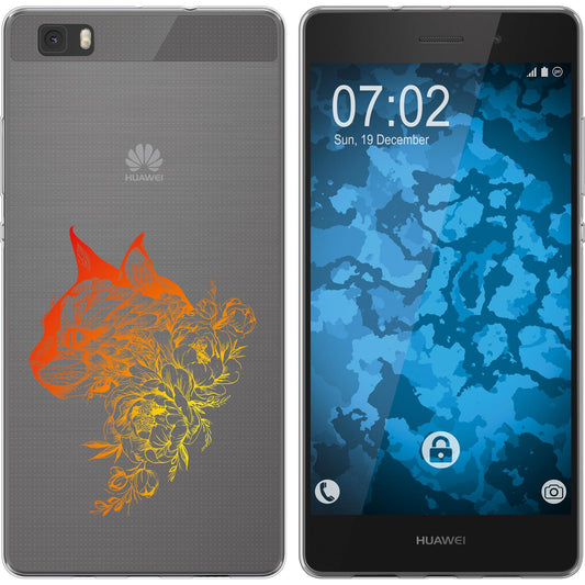 P8 Lite 2015 (1.Gen.) Silikon-Hülle Floral Katze M2-2 Case