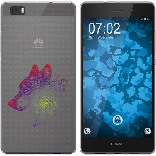 P8 Lite 2015 (1.Gen.) Silikon-Hülle Floral Wolf M3-5 Case