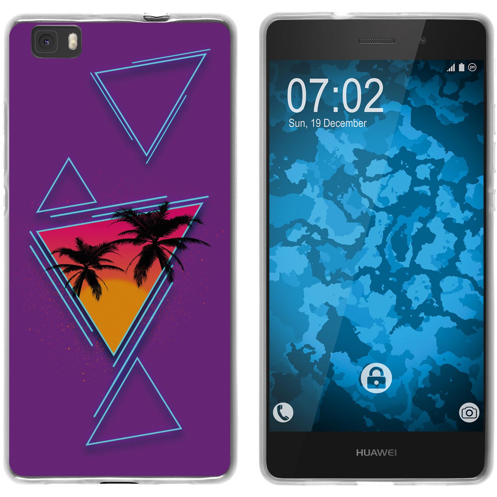 P8 Lite 2015 (1.Gen.) Silikon-Hülle Retro Wave Palmen M3 Cas