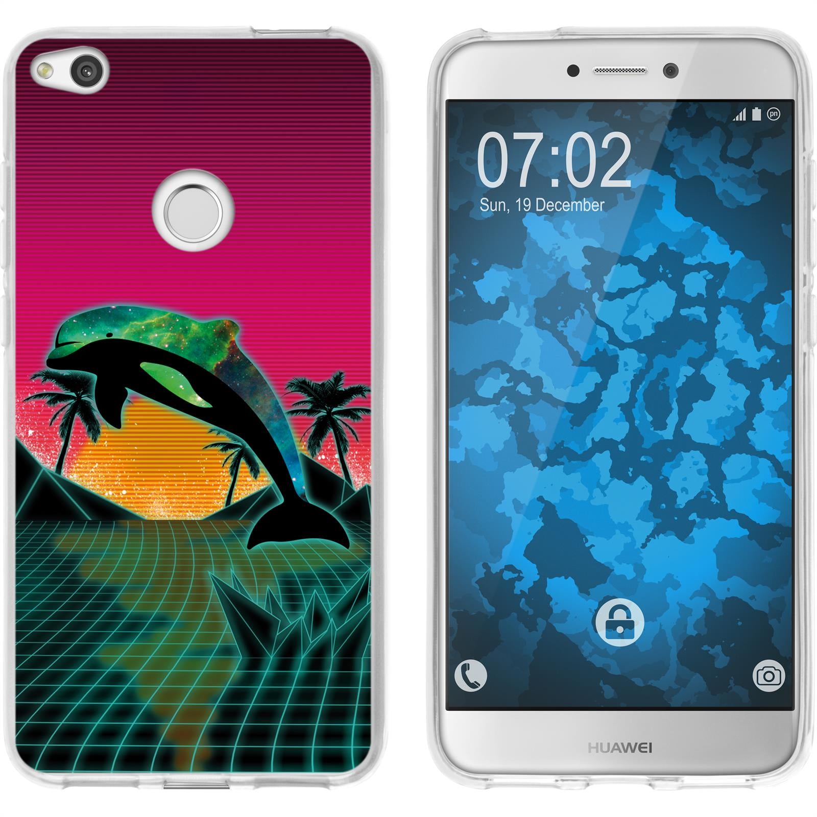 P8 Lite 2017 Silikon-Hülle Retro Wave Delphin M1 Case