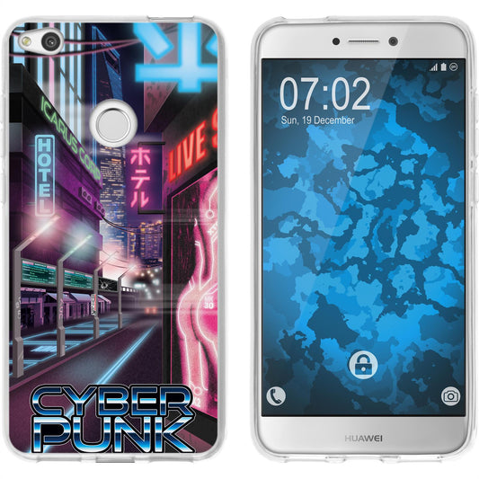 P8 Lite 2017 Silikon-Hülle Retro Wave Cyberpunk.01 M4 Case