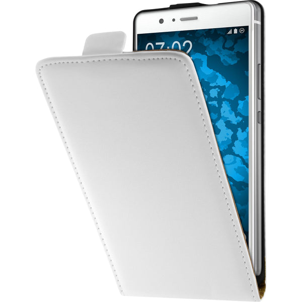 Kunst-Lederhülle für Huawei P9 Lite Flip-Case weiﬂ + 2 Schut