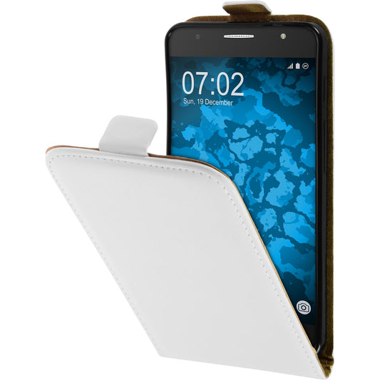 Kunst-Lederhülle für Alcatel POP 4 Flip-Case weiﬂ + 2 Schutz