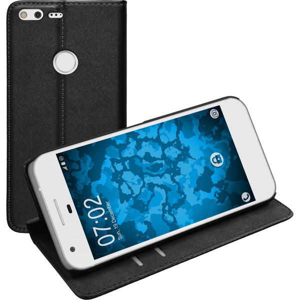 Kunst-Lederhülle für Google Pixel XL Book-Case schwarz + 2 S