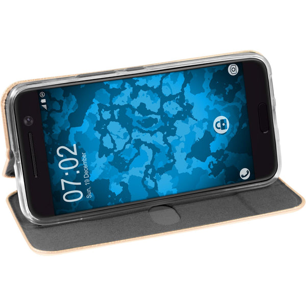 Kunst-Lederhülle für HTC 10 Etui gold + 2 Schutzfolien