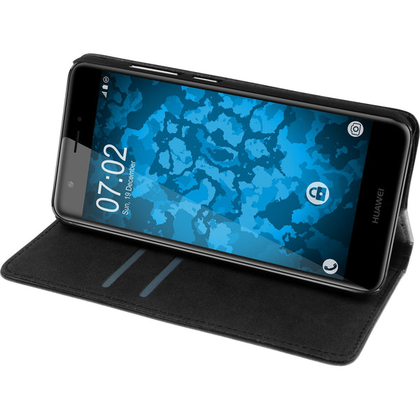 Kunst-Lederhülle für Huawei P10 Plus Book-Case schwarz + 2 S