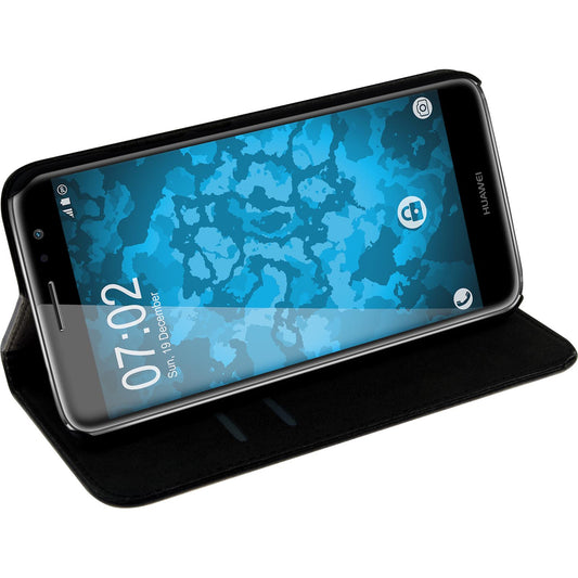 Kunst-Lederhülle für Huawei Nova Plus Book-Case schwarz + 2
