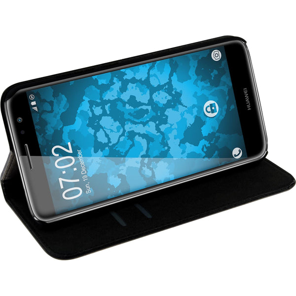 Kunst-Lederhülle für Huawei Nova Plus Book-Case schwarz + 2