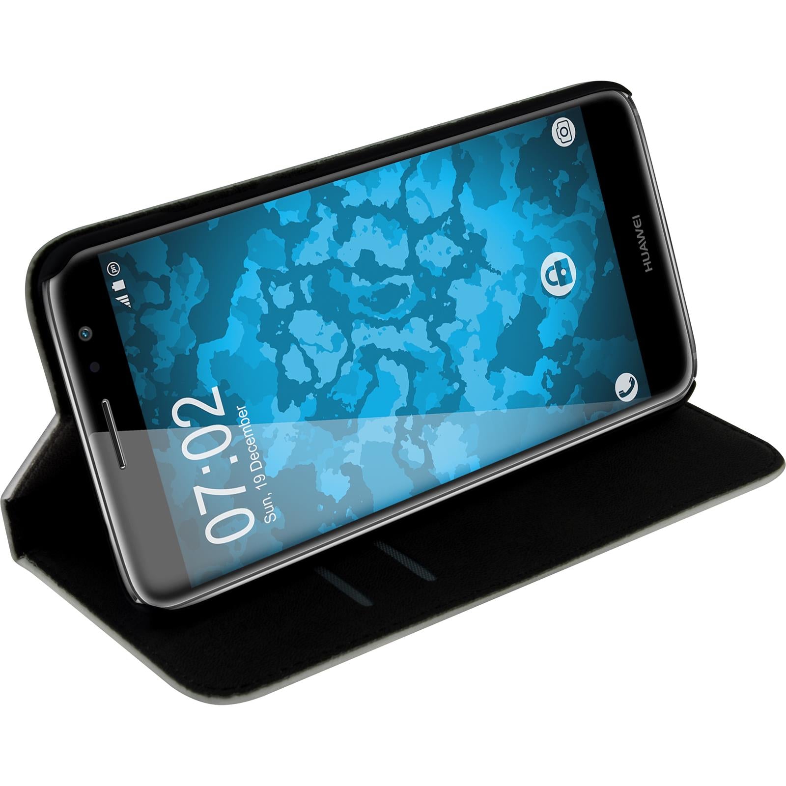 Kunst-Lederhülle für Huawei Nova Plus Book-Case weiﬂ + 2 Sch