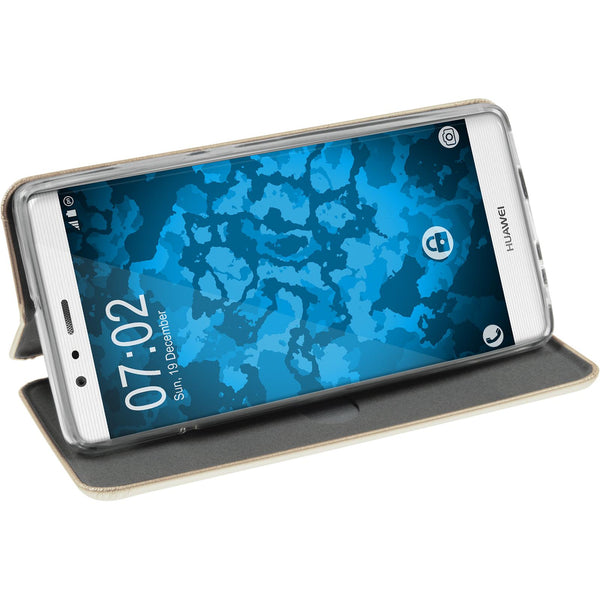 Kunst-Lederhülle für Huawei P9 Etui gold + 2 Schutzfolien