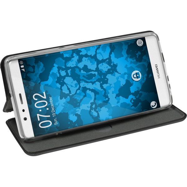 Kunst-Lederhülle für Huawei P9 Etui schwarz + 2 Schutzfolien