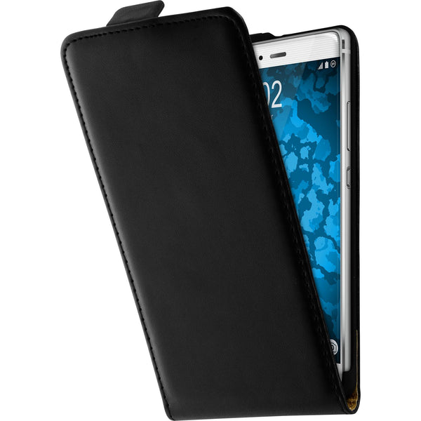 Kunst-Lederhülle für Huawei P9 Flip-Case schwarz + 2 Schutzf