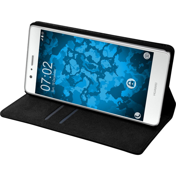 Kunst-Lederhülle für Huawei P9 Lite Book-Case schwarz + 2 Sc