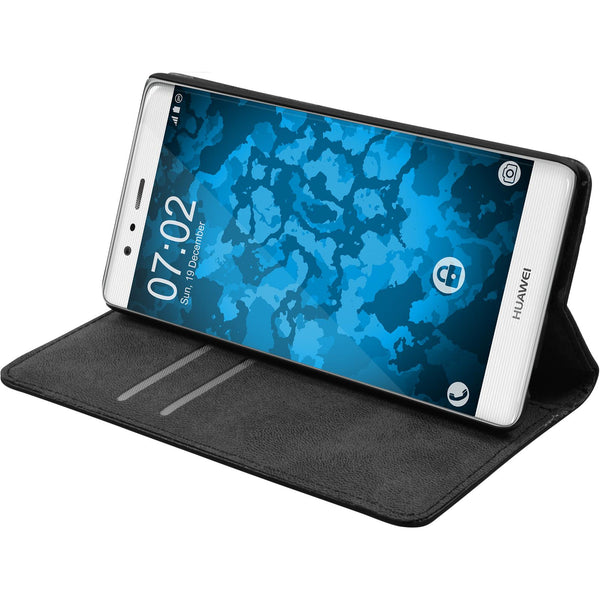 Kunst-Lederhülle für Huawei P9 Plus Book-Case schwarz + 2 Sc